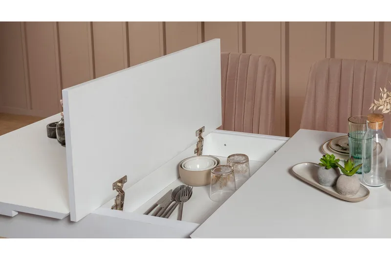 Valsot Förlängningsbar Matgrupp 129 cm - Vit/Grå - Möbler - Bord & matgrupper - Matgrupper