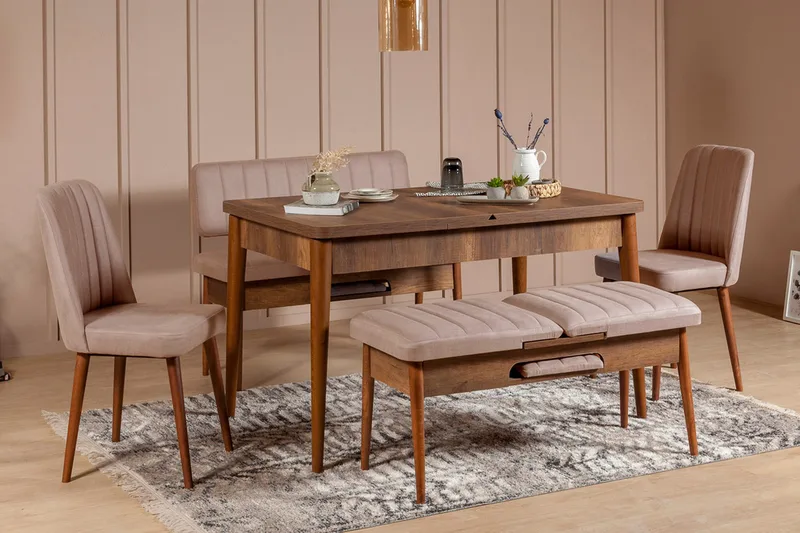 Valsot Förlängningsbar Matgrupp 129 cm, Vit/Grå