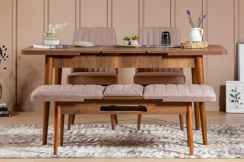 Valsot Förlängningsbar Matgrupp 129 cm - Vit/Mörkbrun - Möbler - Bord & matgrupper - Matgrupper