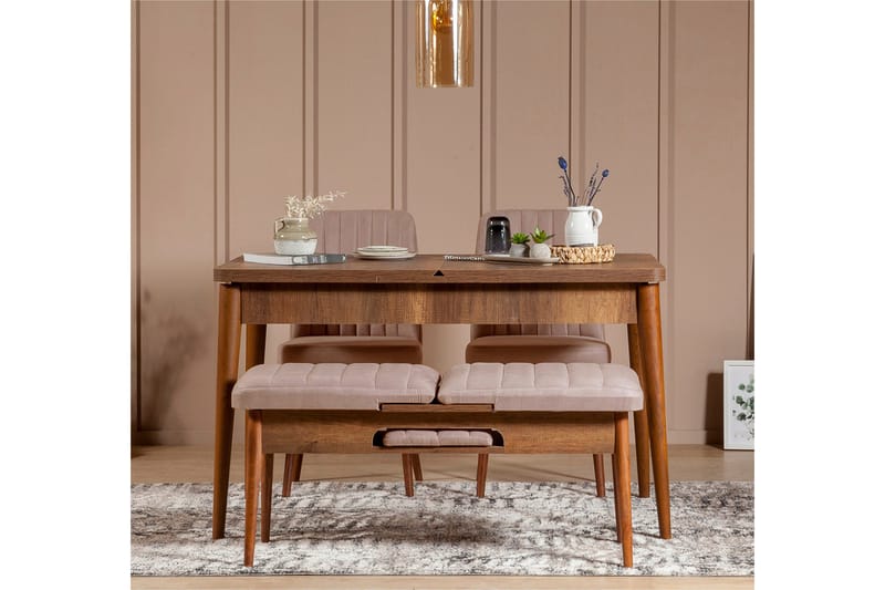 Valsot Förlängningsbar Matgrupp 129 cm - Vit/Mörkbrun - Möbler - Bord & matgrupper - Matgrupper