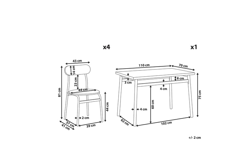 Velden Matgrupp 110 cm Inkl 4 Stolar - Grå/Svart - Matgrupper