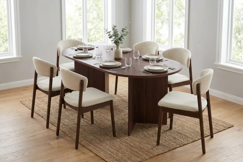 Vera Matgrupp rektangulärt 180 cm Valnöt med 6 Nala Matstolar - Valnöt - Möbler - Bord & matgrupper - Matgrupper