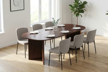 Vera Matgrupp rektangulärt 220 cm Valnöt med 6 Elsie Matstolar - Valnöt/Ljusgrå - Möbler - Bord & matgrupper - Matgrupper