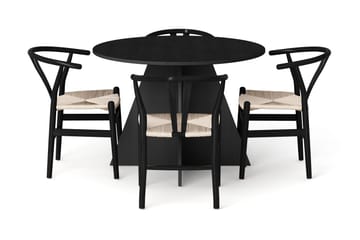 Vera Matgrupp runt 110 cm Svart med 4 Dastoori Matstolar - Svart - Möbler - Bord & matgrupper - Matgrupper