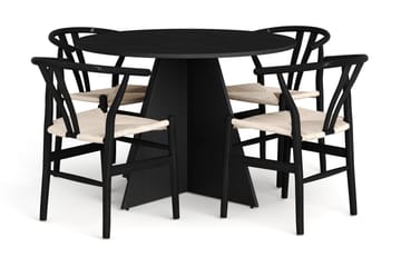 Vera Matgrupp runt 110 cm Svart med 4 Dastoori Matstolar - Svart - Möbler - Bord & matgrupper - Matgrupper