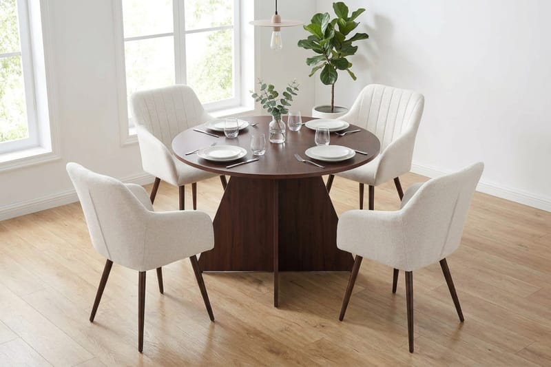 Vera Matgrupp runt 110 cm Valnöt med 4 Filippa Matstolar - Valnöt - Möbler - Bord & matgrupper - Matgrupper