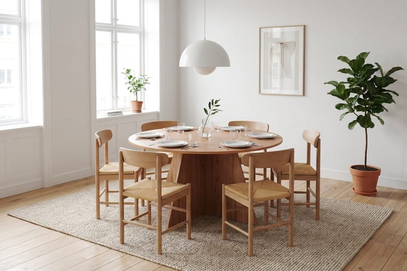 Vera Matgrupp runt 150 cm Ek med 6 Malte Matstolar - Ek - Möbler - Bord & matgrupper - Matgrupper