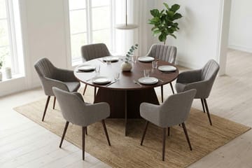 Vera Matgrupp runt 150 cm Valnöt med 6 Filippa Matstolar - Valnöt - Möbler - Bord & matgrupper - Matgrupper