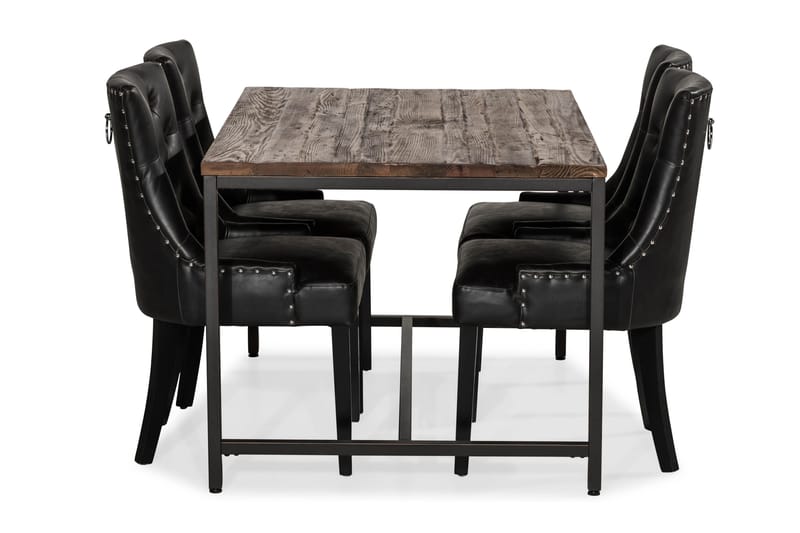 Wilmer Matgrupp 140 cm med 4 Tone Fåtölj - Rustik Alm/Svart PU - Möbler - Bord & matgrupper - Matgrupper