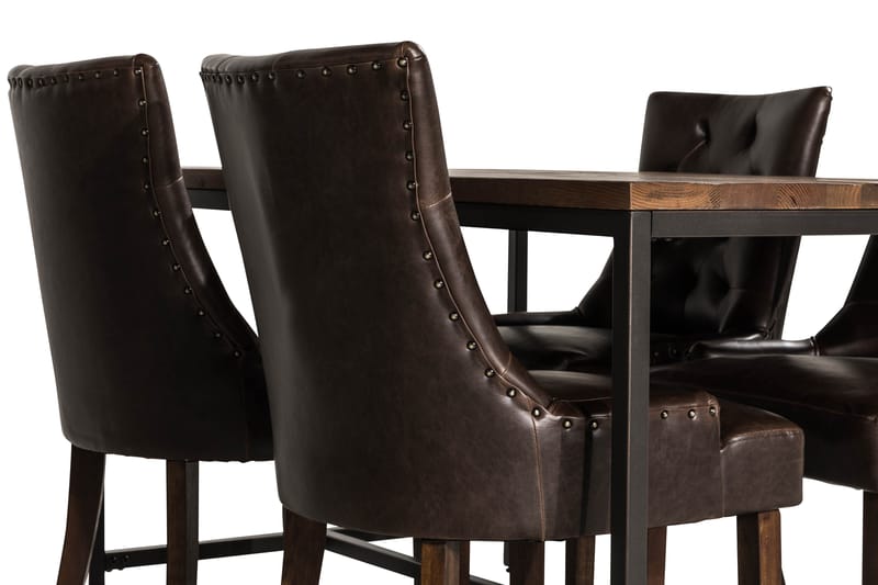 Wilmer Matgrupp 140 cm med 4 Tone Fåtölj - Rustik Alm/Svart/Brun PU - Möbler - Bord & matgrupper - Matgrupper