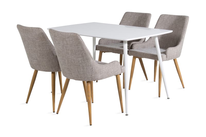 Ypas Matgrupp 120 cm inkl 4 Pelle Stolar - Vit/Ljusgrå/Ek - Möbler - Bord & matgrupper - Matgrupper