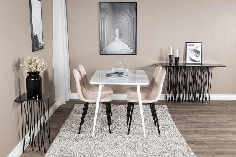 Ypas Matgrupp 120 cm inkl 4 Pontus Stolar - Vit/Svart/Beige - Möbler - Bord & matgrupper - Matgrupper