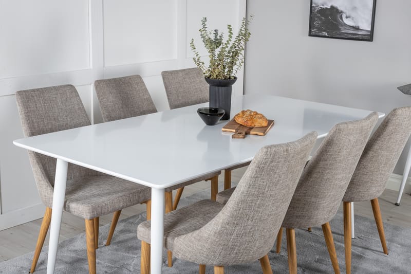 Ypas Matgrupp 180 cm inkl 6 Ludvig Stolar - Vit/Ljusgrå/Ek - Möbler - Bord & matgrupper - Matgrupper
