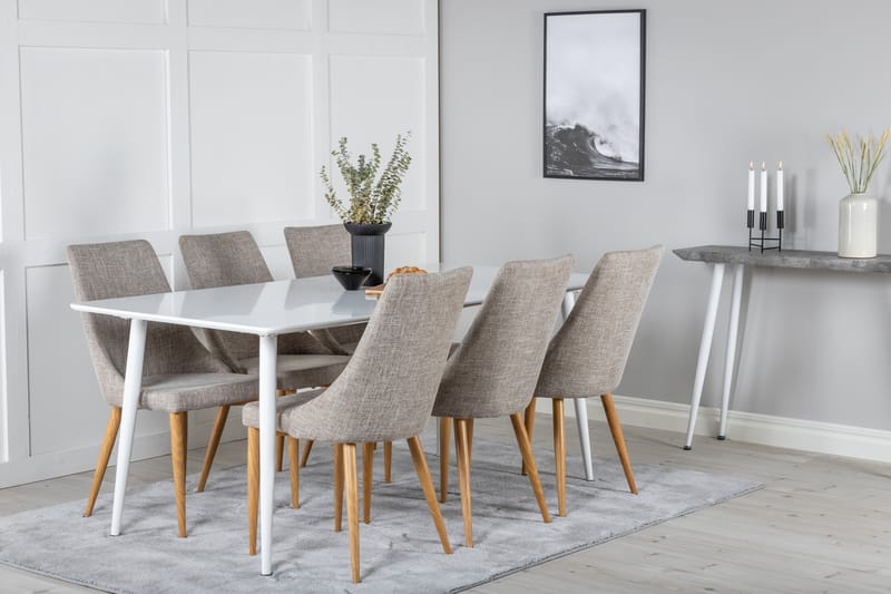 Ypas Matgrupp 180 cm inkl 6 Ludvig Stolar - Vit/Ljusgrå/Ek - Möbler - Bord & matgrupper - Matgrupper