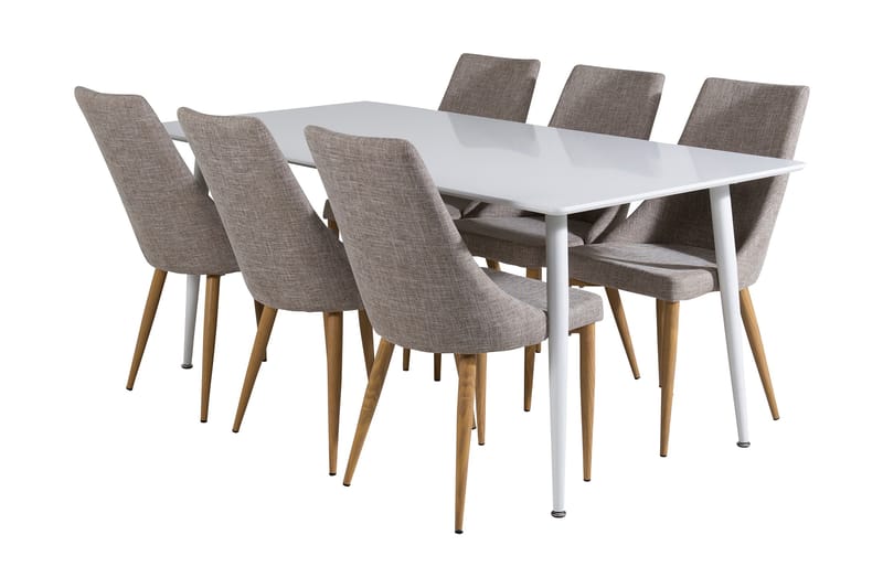 Ypas Matgrupp 180 cm inkl 6 Ludvig Stolar, Vit/Ljusgrå/Ek