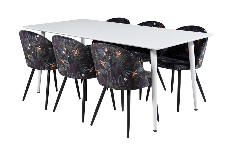 Ypas Matgrupp 180 cm inkl 6 Sedavi Stolar, Vit/Blå/Svart