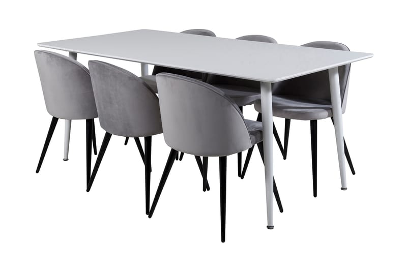 Ypas Matgrupp 180 cm inkl 6 Valeri Stolar, Vit/Sammet/Ljusgrå/Svart