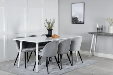 Ypas Matgrupp 180 cm inkl 6 Valeri Stolar - Vit/Sammet/Ljusgrå/Svart - Möbler - Bord & matgrupper - Matgrupper