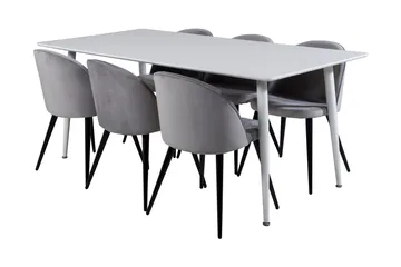 Ypas Matgrupp 180 cm inkl 6 Valeri Stolar - Vit/Sammet/Ljusgrå/Svart - Möbler - Bord & matgrupper - Matgrupper