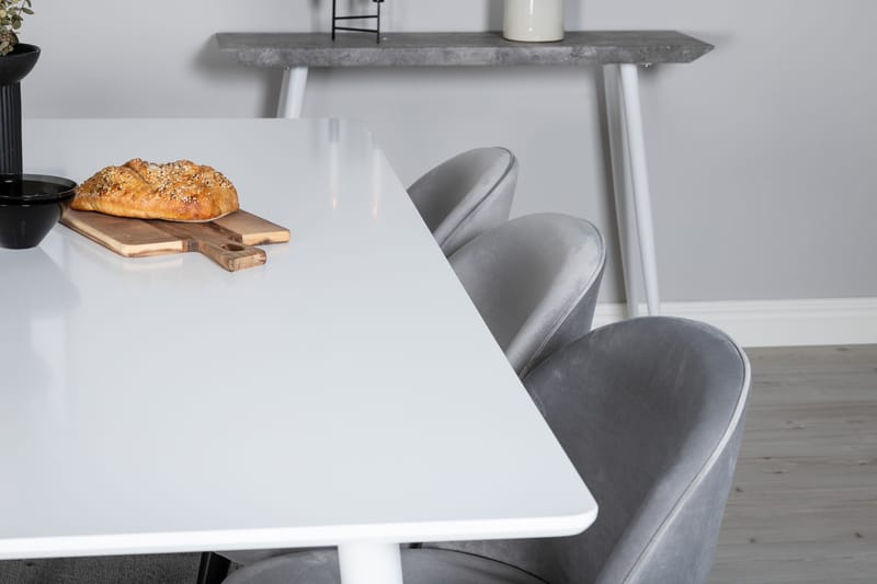 Ypas Matgrupp 180 cm inkl 6 Valeri Stolar - Vit/Sammet/Ljusgrå/Svart - Möbler - Bord & matgrupper - Matgrupper