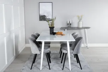 Ypas Matgrupp 180 cm inkl 6 Valeri Stolar - Vit/Sammet/Ljusgrå/Svart - Möbler - Bord & matgrupper - Matgrupper