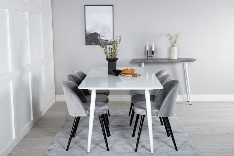 Ypas Matgrupp 180 cm inkl 6 Valeri Stolar - Vit/Sammet/Ljusgrå/Svart - Möbler - Bord & matgrupper - Matgrupper