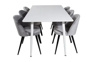 Ypas Matgrupp 180 cm inkl 6 Valeri Stolar - Vit/Sammet/Ljusgrå/Svart - Möbler - Bord & matgrupper - Matgrupper