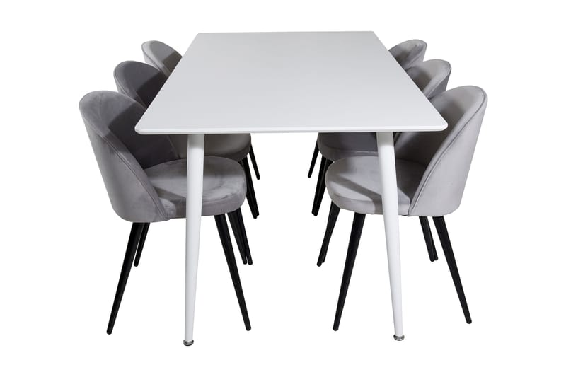 Ypas Matgrupp 180 cm inkl 6 Valeri Stolar - Vit/Sammet/Ljusgrå/Svart - Möbler - Bord & matgrupper - Matgrupper