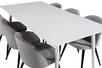 Ypas Matgrupp 180 cm inkl 6 Valeri Stolar - Vit/Sammet/Ljusgrå/Svart - Möbler - Bord & matgrupper - Matgrupper