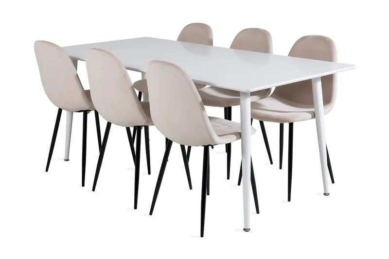 Ypas Matgrupp 180 cm inkl 6 Pontus Stolar, Vit/Svart/Beige
