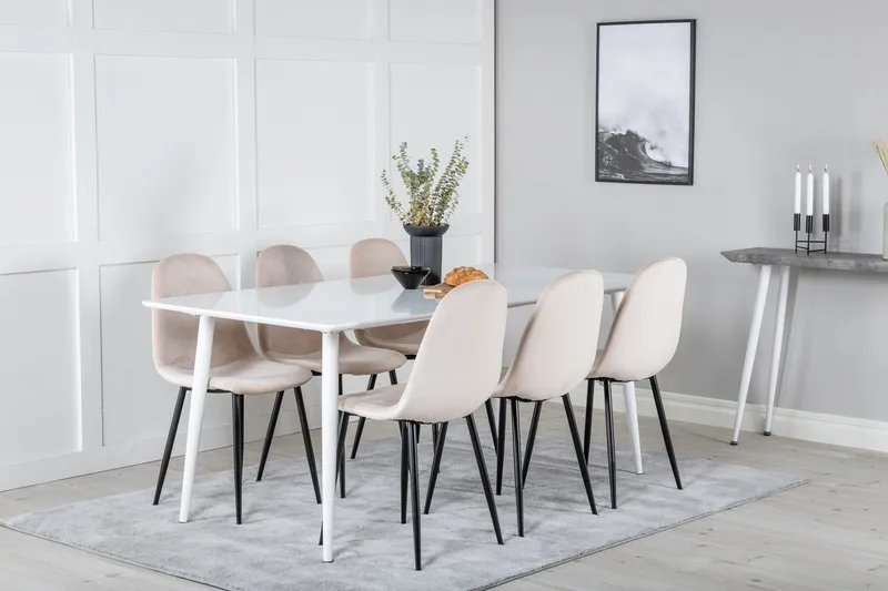 Ypas Matgrupp 180 cm inkl 6 Pontus Stolar - Vit/Svart/Beige - Möbler - Bord & matgrupper - Matgrupper