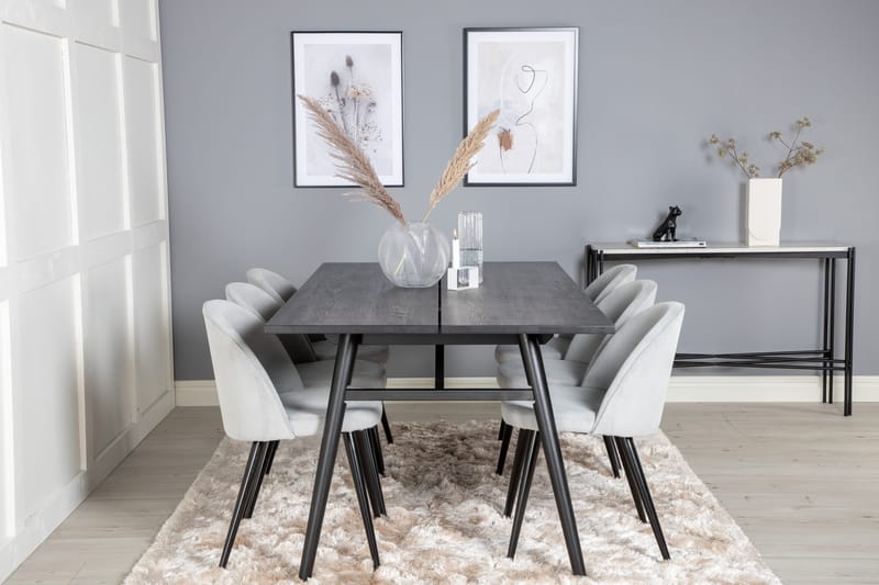 Zenazmi Matgrupp 195 cm inkl 6 Valeri Manchesterstolar - Svart/Grå - Möbler - Bord & matgrupper - Matgrupper