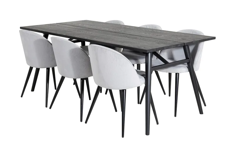 Zenazmi Matgrupp 195 cm inkl 6 Valeri Manchesterstolar, Svart/Grå