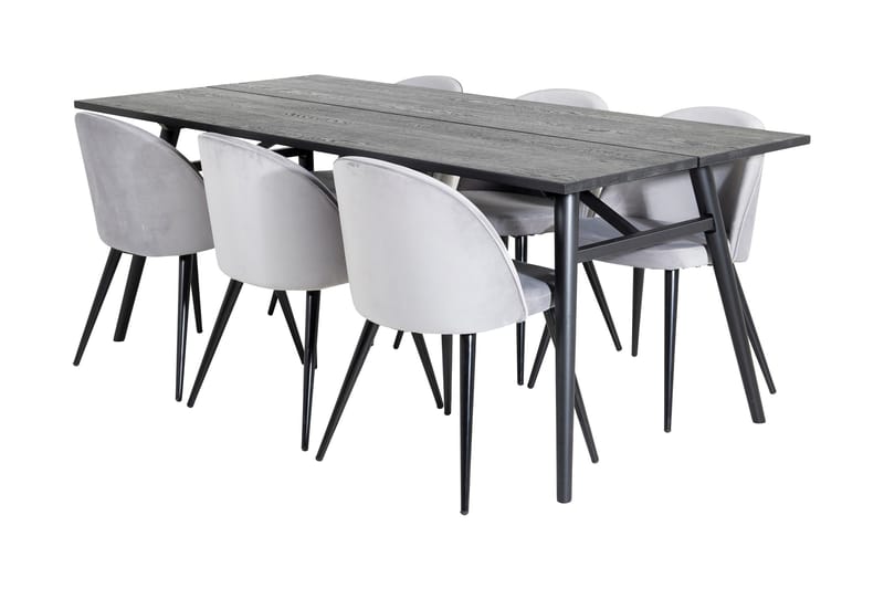 Zenazmi Matgrupp 195 cm inkl 6 Valerie Sammetsstolar, Svart/Ljusgrå