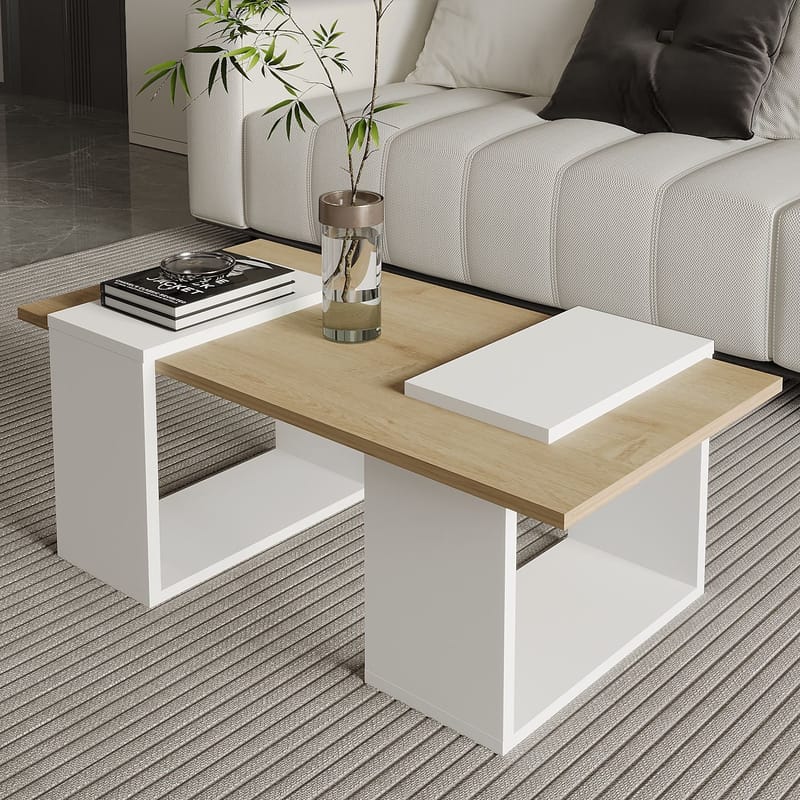 Matris Soffbord 90x37x46,6 cm - Vit och Sapphire Oak - Möbler - Bord & matgrupper - Soffbord