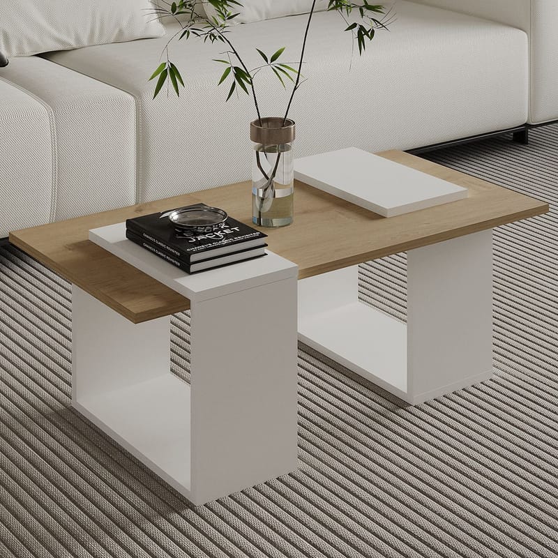 Matris Soffbord 90x37x46,6 cm - Vit och Sapphire Oak - Möbler - Bord & matgrupper - Soffbord