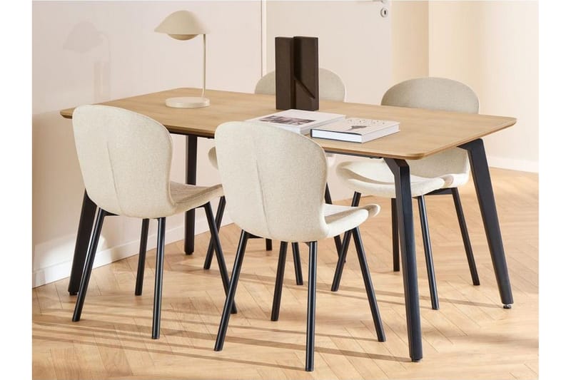 Motona Matgrupp 160 cm + 4 st Amrita Matstolar, Svart/Beige