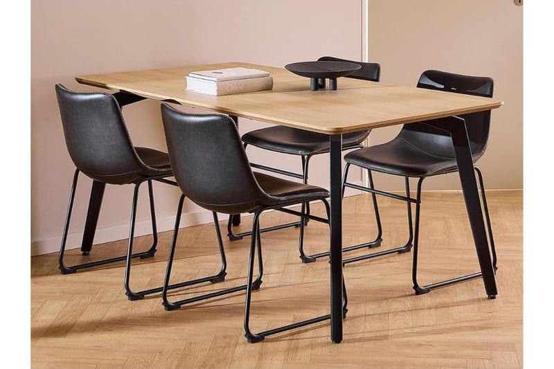 Motona Matgrupp 160 cm + 4 st Romia Matstolar, Svart/Brun