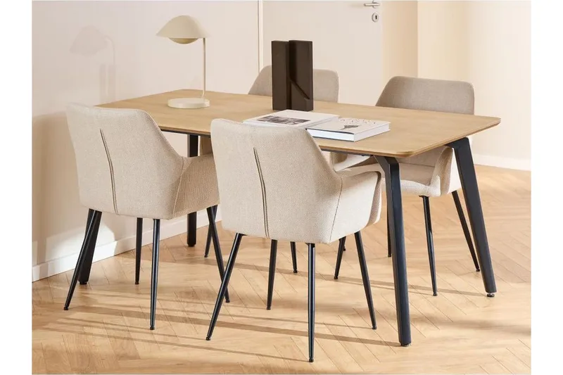 Motona Matgrupp 160 cm + 4 st Nielsby Matstolar, Svart/Beige