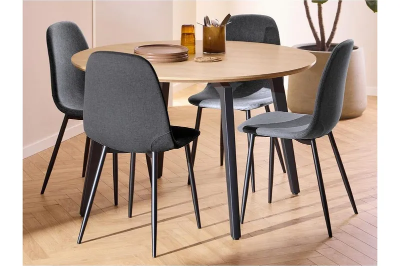 Motona Matgrupp Rund 120 cm + 4 st Salaman Matstolar, Grå/Svart