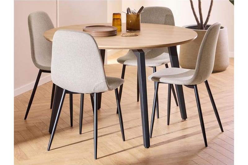 Motona Matgrupp Rund 120 cm + 4 st Salaman Matstolar - Svart/Beige - Möbler - Bord & matgrupper - Matgrupper