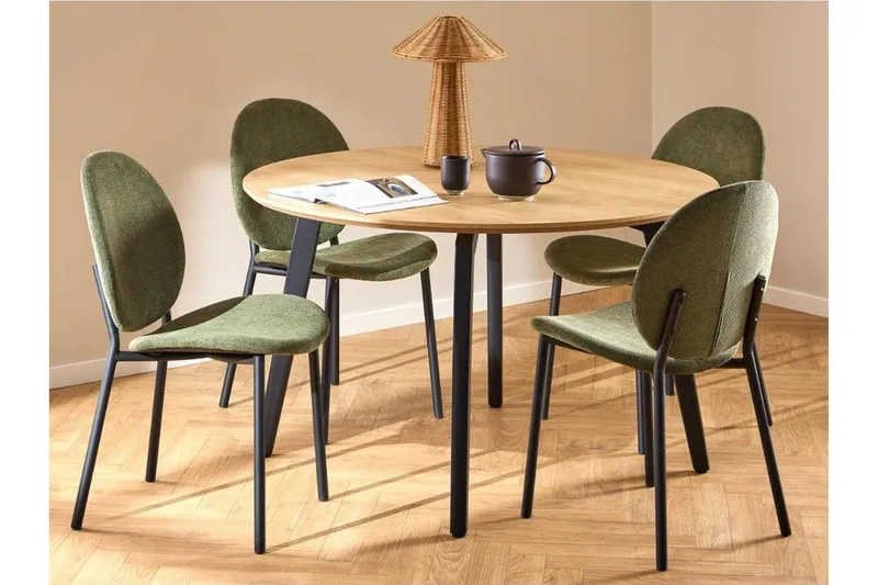 Motona Matgrupp Rund 120 cm + 4 st Toroni Matstolar, Svart/Grön