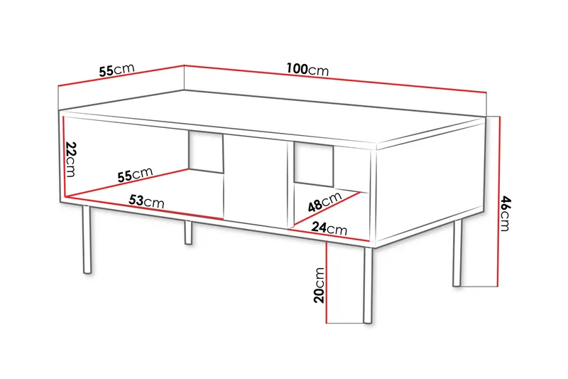 Munkedal Soffbord 100 cm Rektangulärt med Hyllor i Målat Trä - Beige - Möbler - Bord & matgrupper - Soffbord