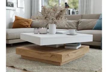 Nenani 70 cm Kvadratiskt Soffbord med Vridbar Överdel i Trä - Vit|Beige - Möbler - Bord & matgrupper - Soffbord