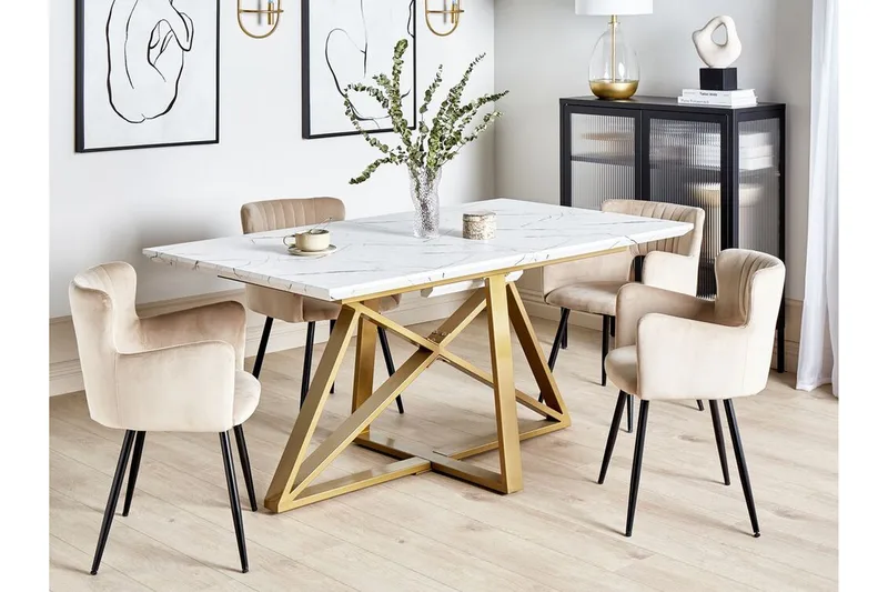 Nettuno Matbord Förlängningsbart 160-200x90 cm - Vit/Guld - Möbler - Bord & matgrupper - Matbord & köksbord