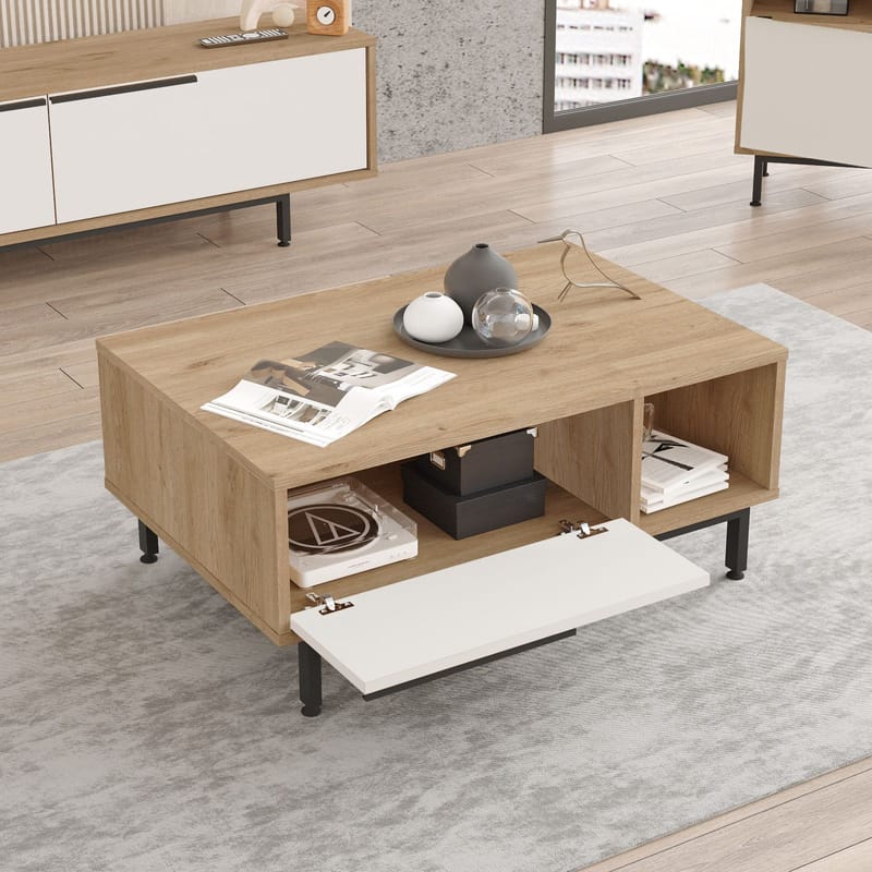 Nilena Soffbord 90x37,6x60 cm - Ek och vitt - Möbler - Bord & matgrupper - Soffbord