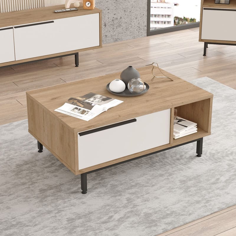 Nilena Soffbord 90x37,6x60 cm - Ek och vitt - Möbler - Bord & matgrupper - Soffbord