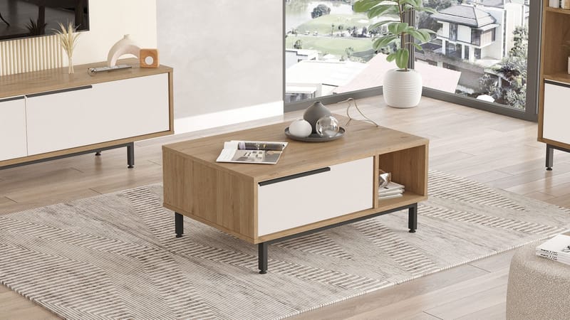 Nilena Soffbord 90x37,6x60 cm - Ek och vitt - Möbler - Bord & matgrupper - Soffbord