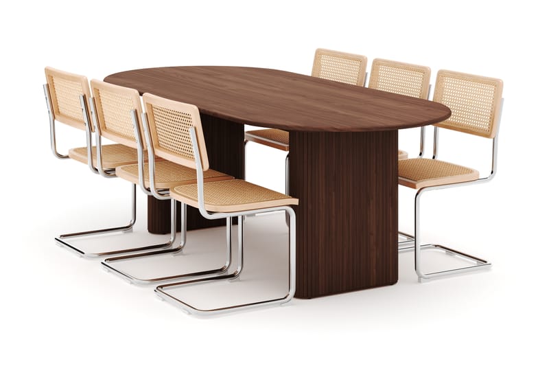 Noira Matbord 220 cm Valnöt med 6 st Build Matstolar, Brun