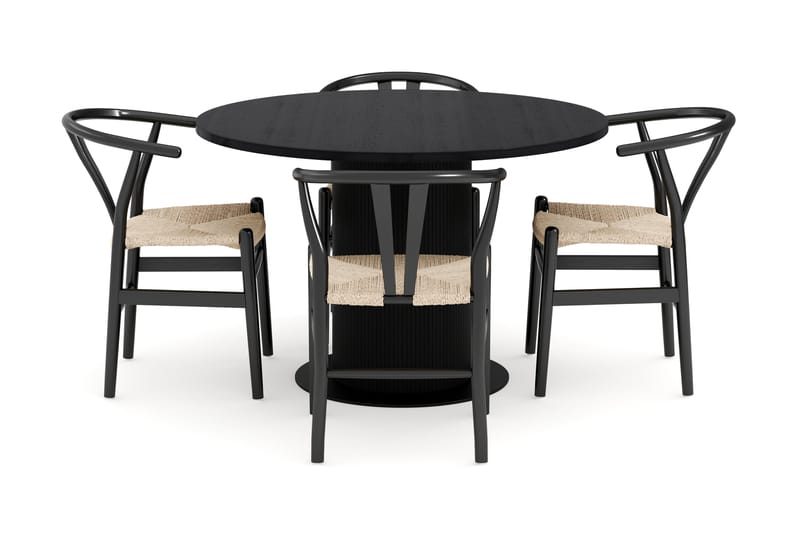 Noira Matgrupp 120 cm Ek Rund med 4 Dastoori Matstol - Svart - Möbler - Bord & matgrupper - Matgrupper